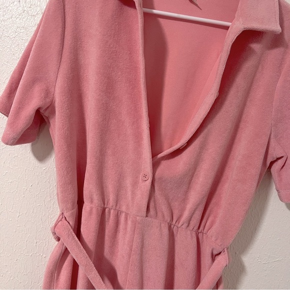 H & M Women’s Small Pink Terry Cloth Romper Shorts Playsuit Robe Coverup EUC - Picture 3 of 11